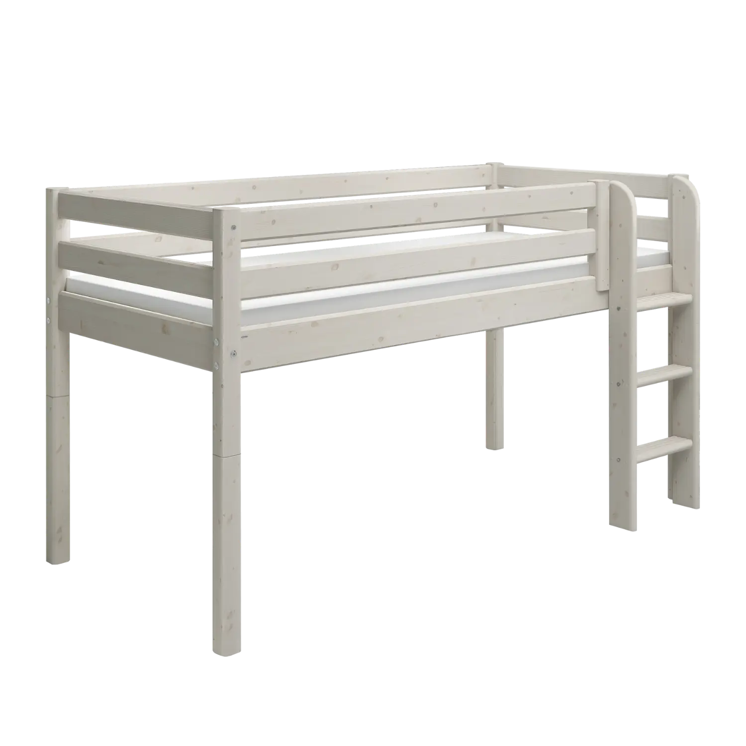 Lit haut 120 cm avec barrière de sécurité et échelle, 90x200 cm, Blanc