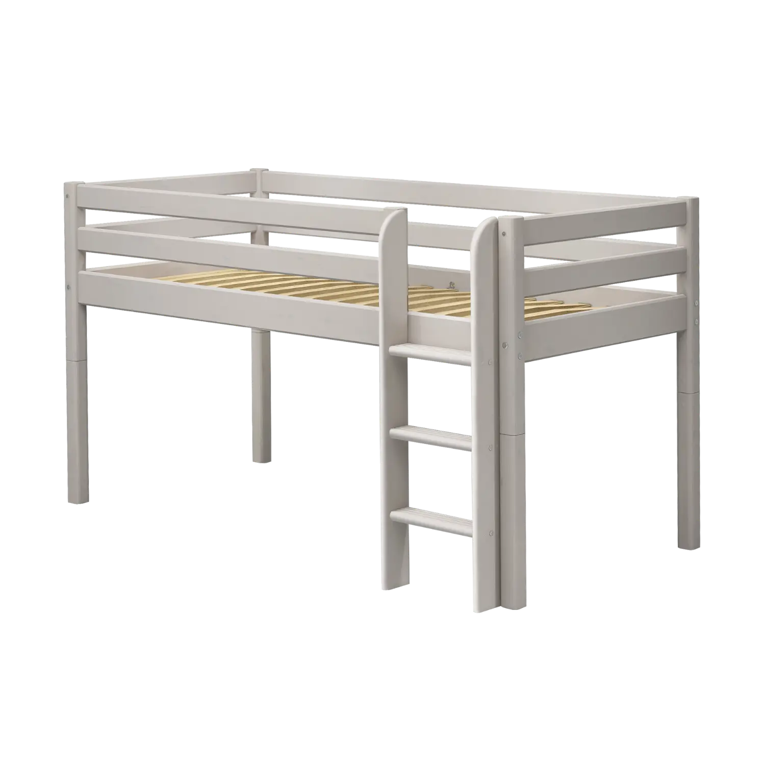 Lit surélevé 120 cm avec échelle et barrière de sécurité, 90x200 cm, Gris