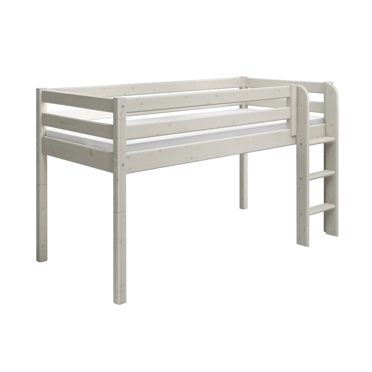 Lit surélevé 120 cm avec échelle et barrière de sécurité, 90x200 cm, Gris