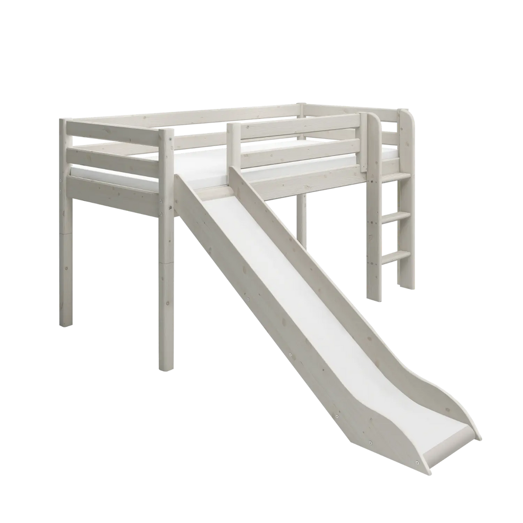 Lit mezzanine 120 cm avec toboggan et échelle, 90x200 cm, Blanc
