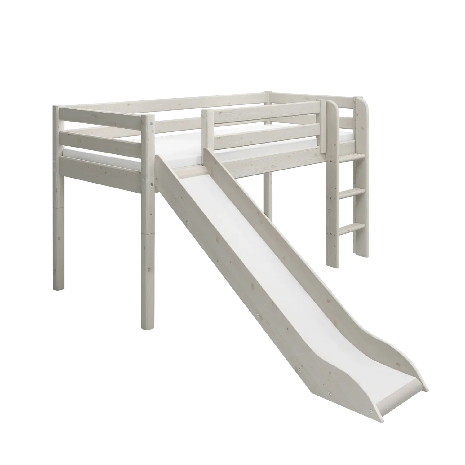 Lit mezzanine 120 cm avec toboggan et échelle, 90x200 cm, Blanc