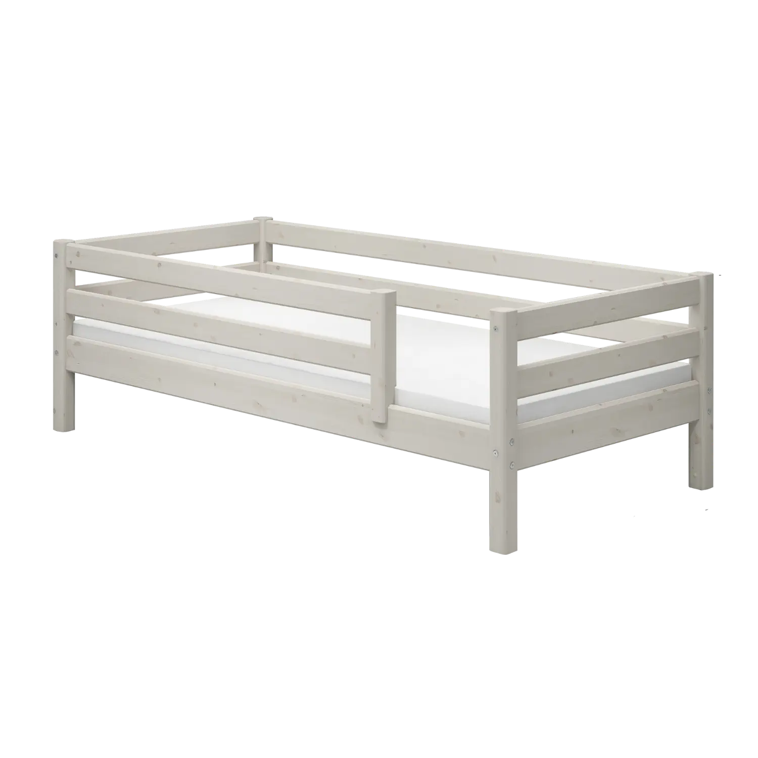 Lit simple avec barrière de sécurité, 90x200 cm, Blanc
