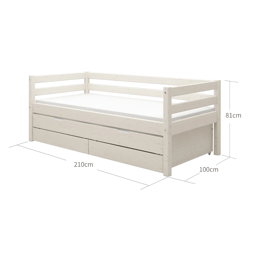 Lit simple avec lit gigogne, 90x200 cm, blanc