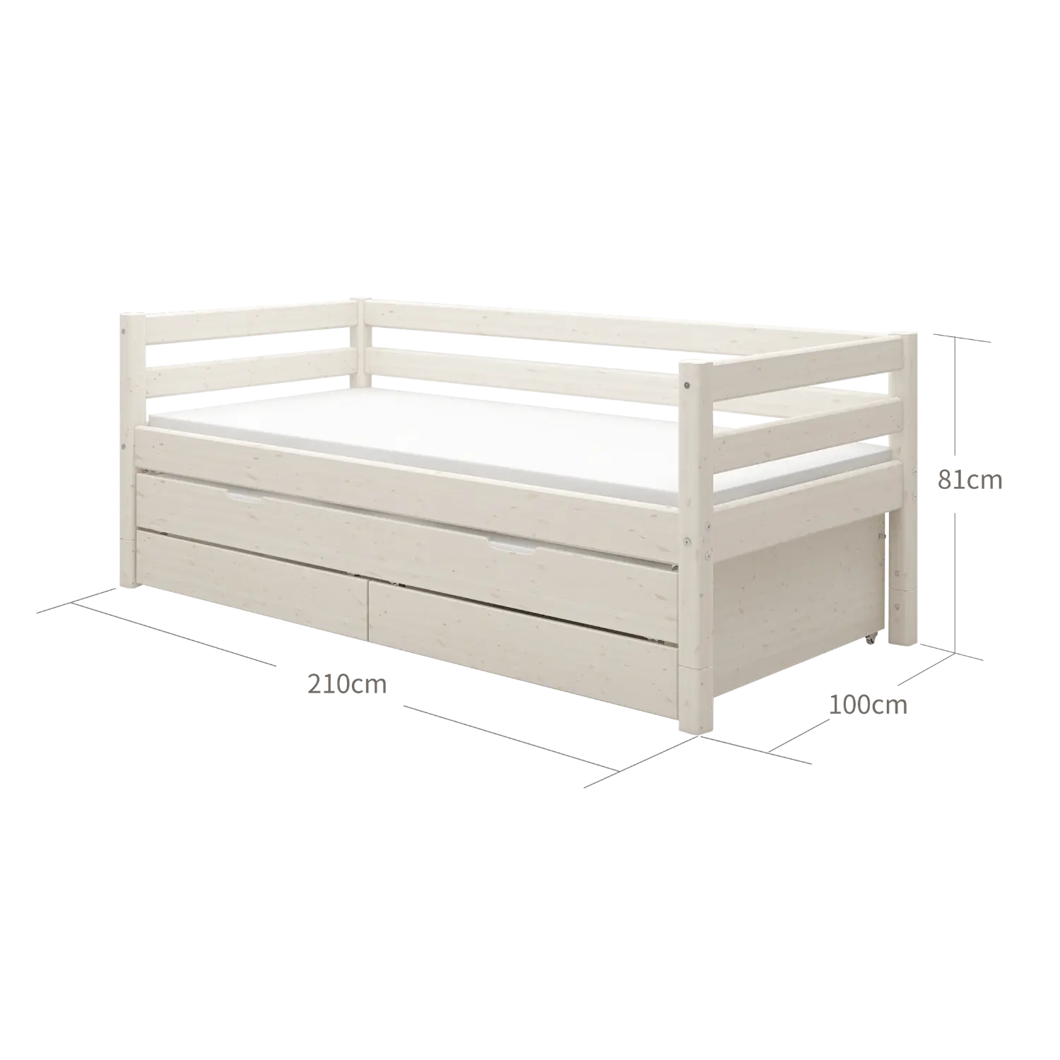 Lit simple avec lit gigogne, 90x200 cm, blanc