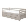 Lit simple avec lit gigogne, rangement et barrière de sécurité, 90x200 cm, Gris