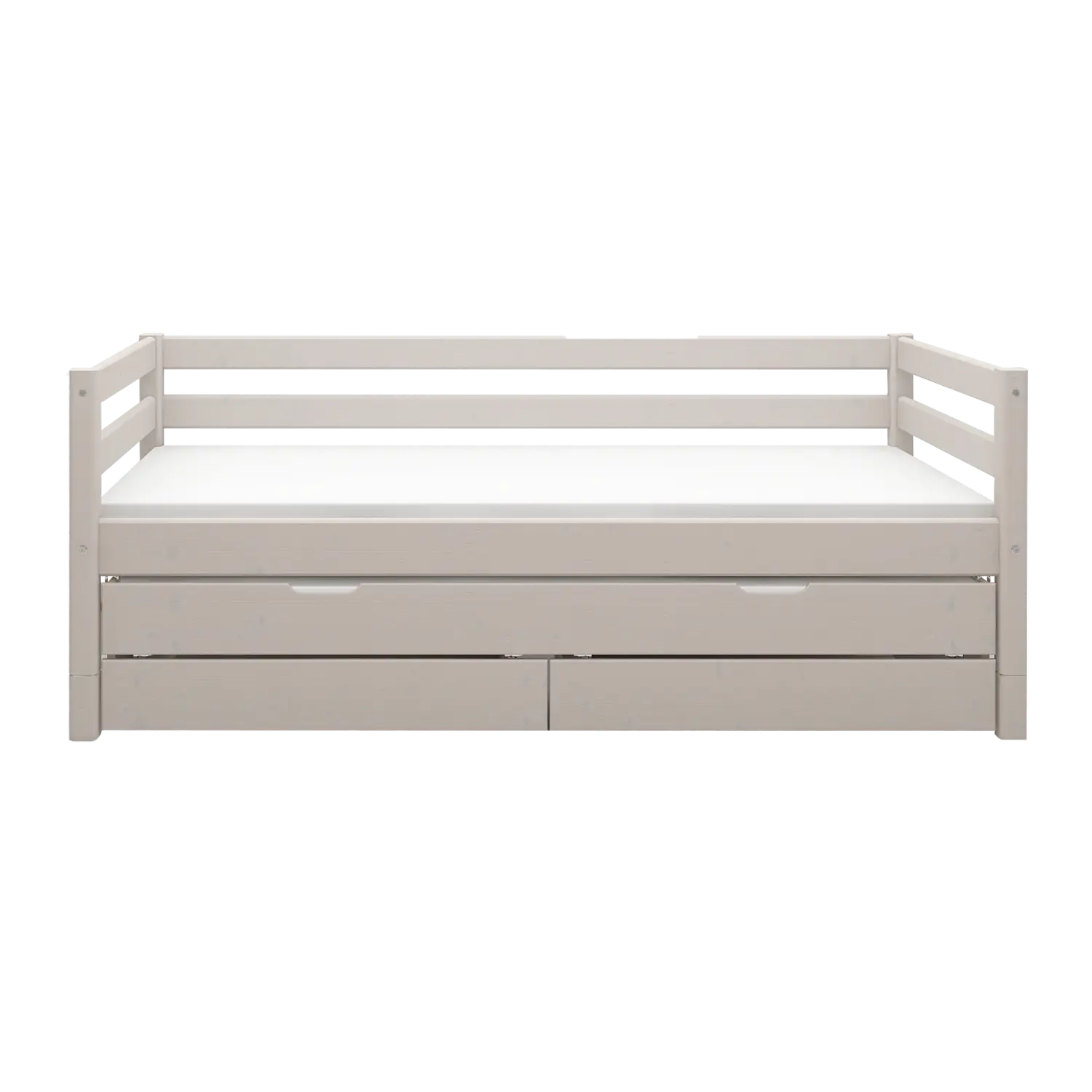Lit simple avec lit gigogne, rangement et barrière de sécurité, 90x200 cm, Gris