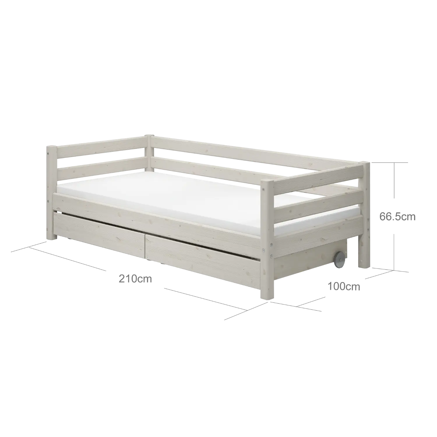 Lit simple avec rangement, 90x200 cm, Blanc
