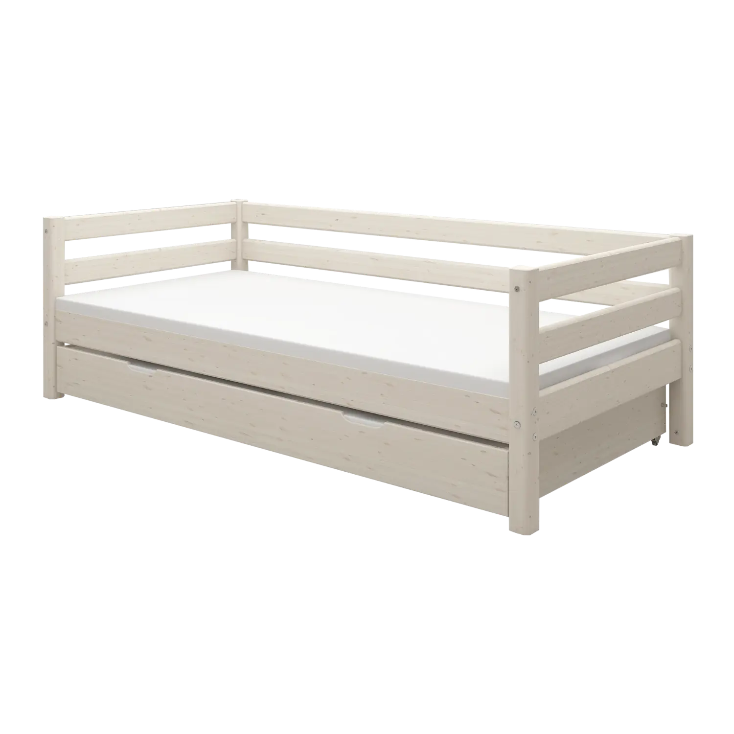 Lit simple avec lit gigogne, 90x200 cm, blanc