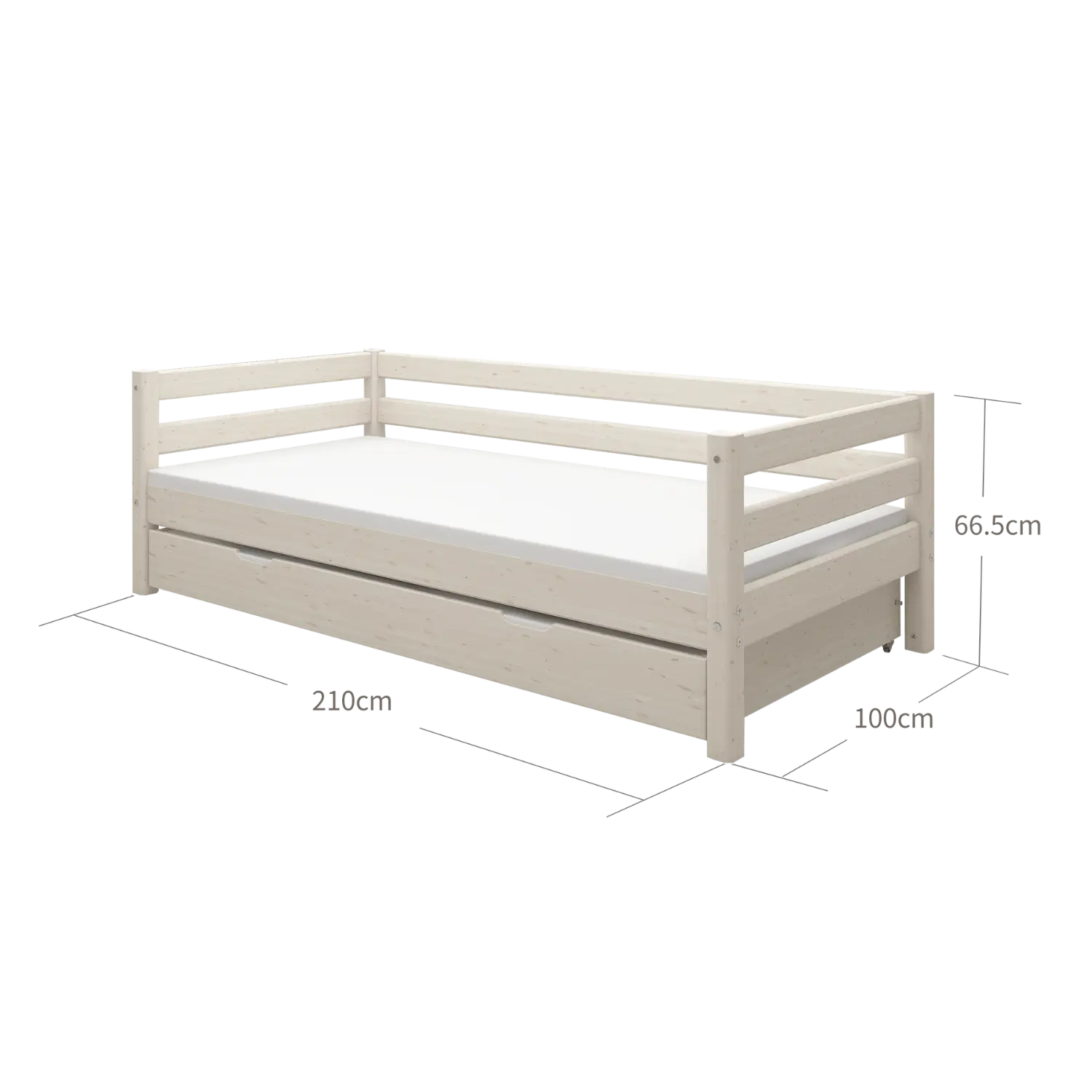 Lit simple avec lit gigogne, 90x200 cm, blanc
