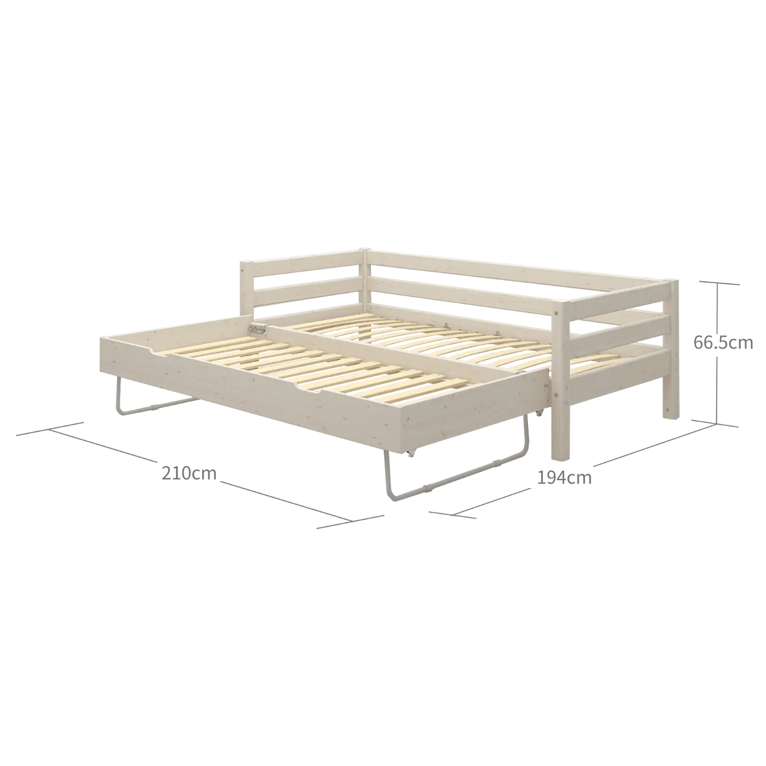 Lit simple avec lit gigogne, 90x200 cm, blanc