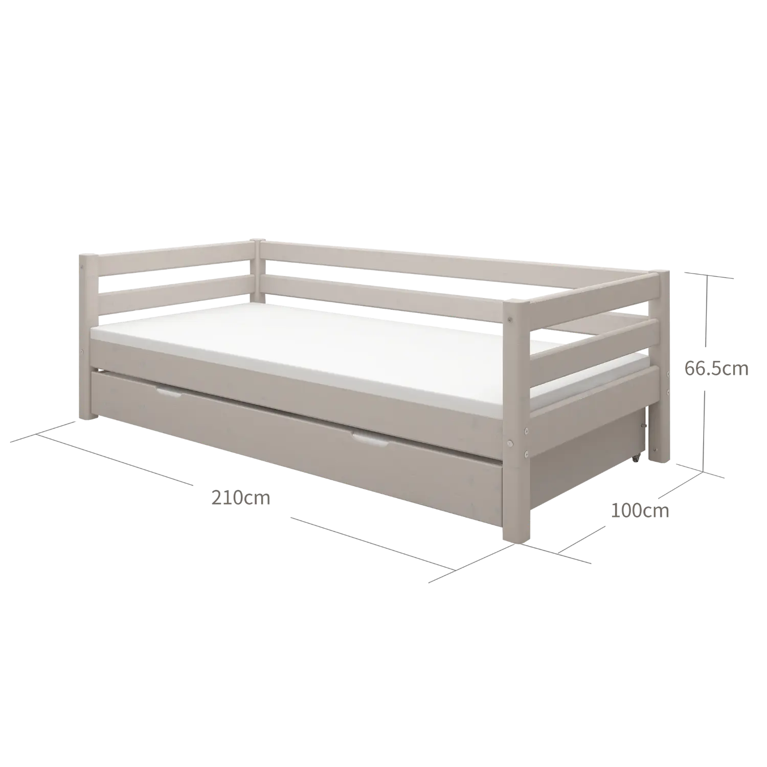 Lit simple avec lit gigogne, 90x200 cm, gris