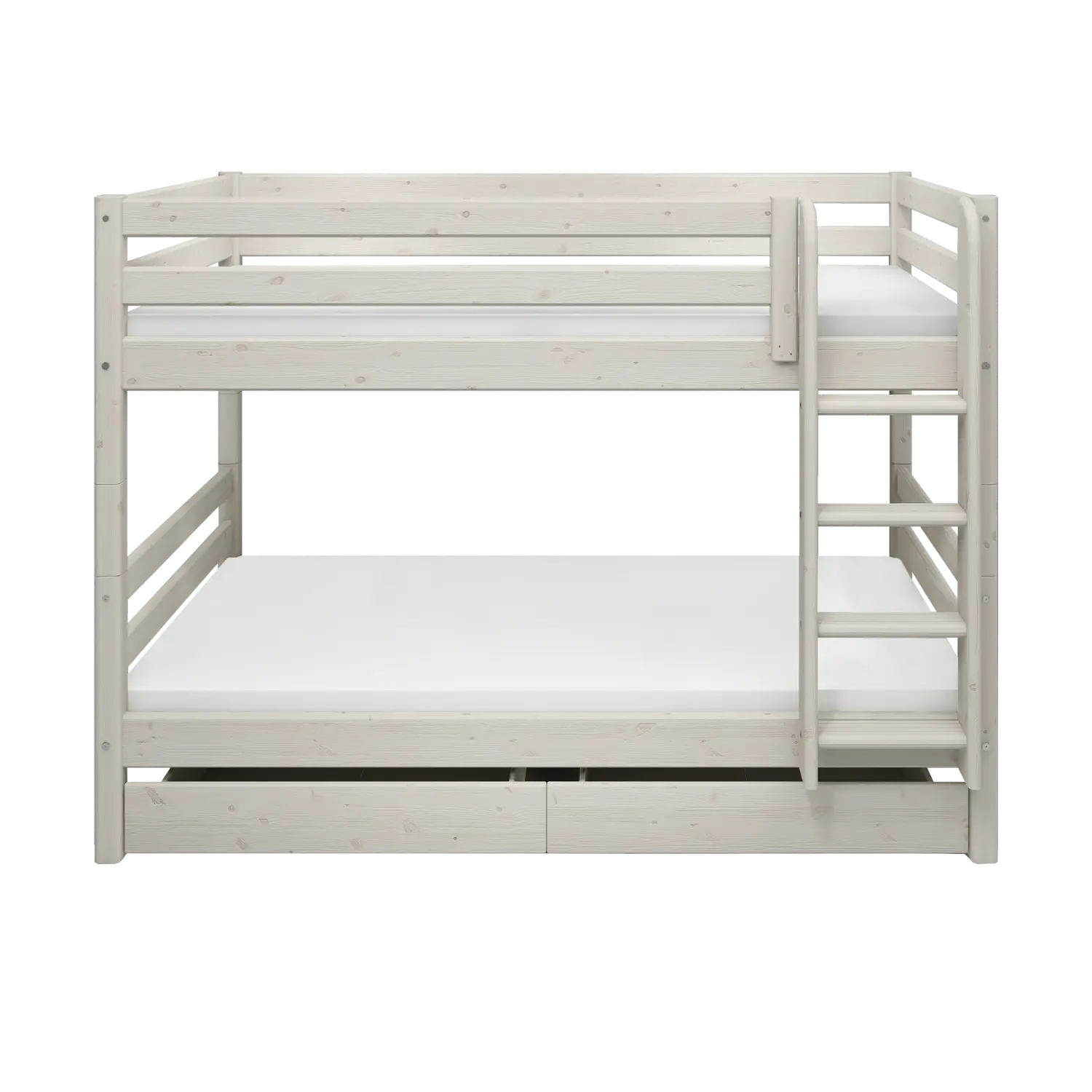 Lit superposé 154 cm avec tiroir gigogne, échelle et barrière de sécurité, 90x200 cm, Blanc