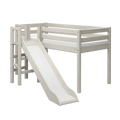 Lit mezzanine 120 cm avec toboggan et barrière de sécurité, 90x200 cm, blanc