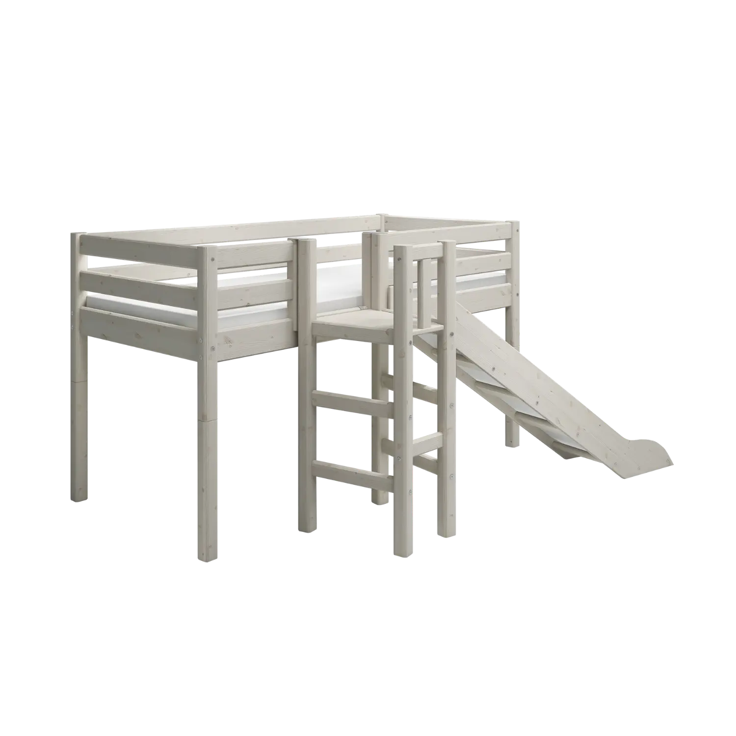 Lit mezzanine 120 cm avec toboggan et barrière de sécurité, 90x200 cm, blanc