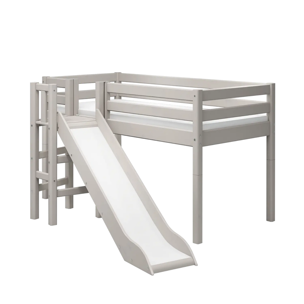 Lit mezzanine 120 cm avec toboggan et barrière de sécurité, 90x200 cm, gris