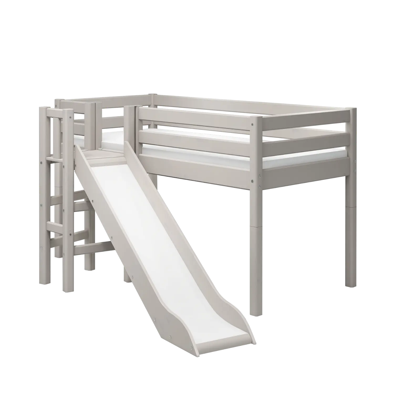 Lit mezzanine 120 cm avec toboggan et barrière de sécurité, 90x200 cm, gris