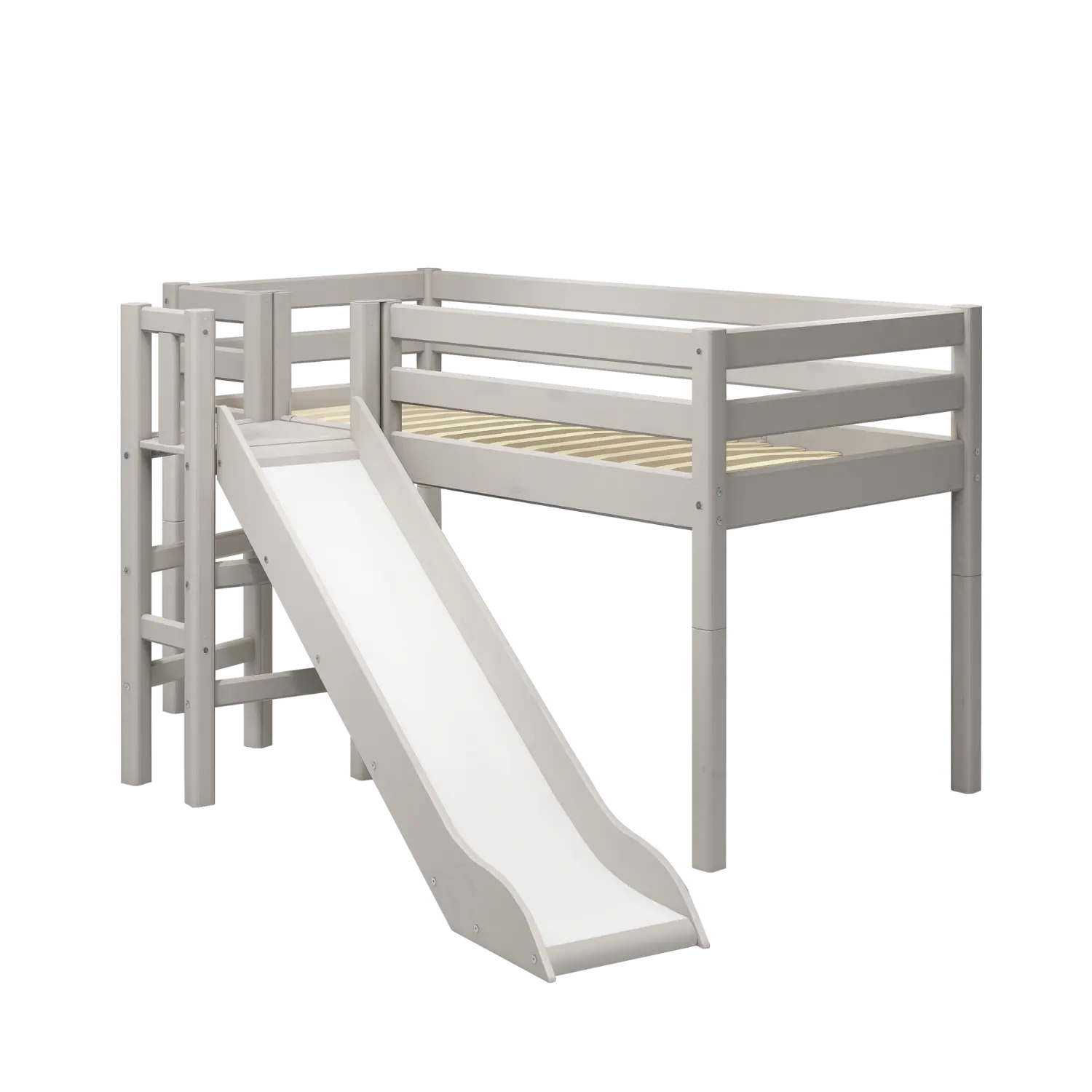 Lit mezzanine 120 cm avec toboggan et barrière de sécurité, 90x200 cm, gris