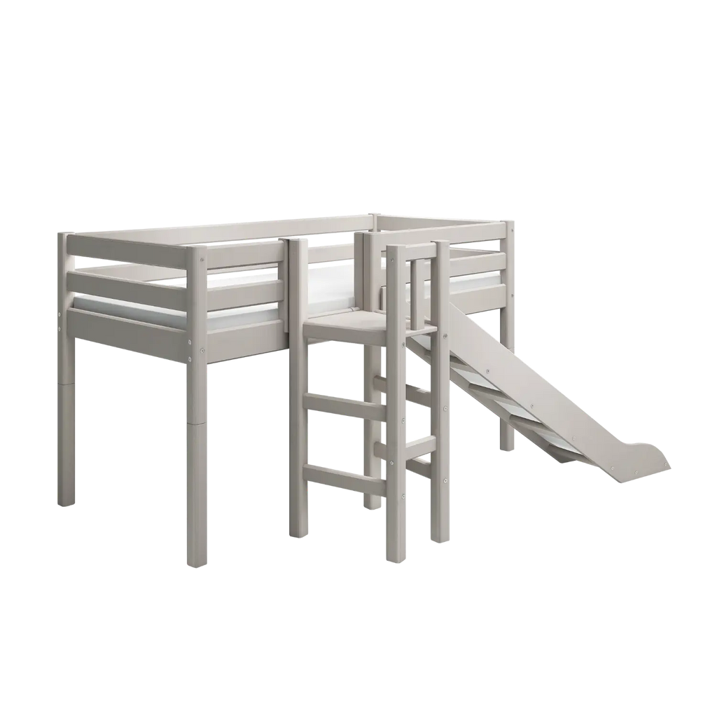 Lit mezzanine 120 cm avec toboggan et barrière de sécurité, 90x200 cm, gris