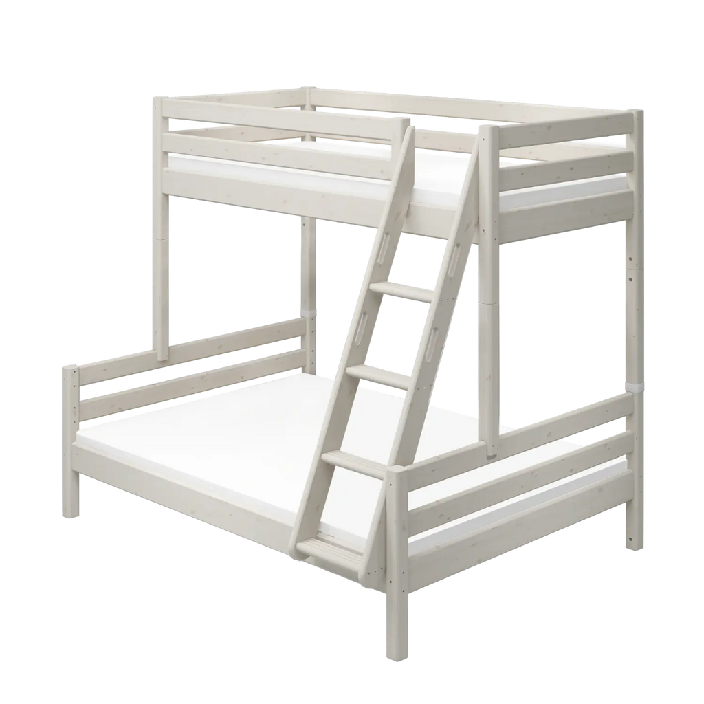 Lit superposé familial 184 cm avec échelle et barrière de sécurité, 90/140x200 cm, Blanc