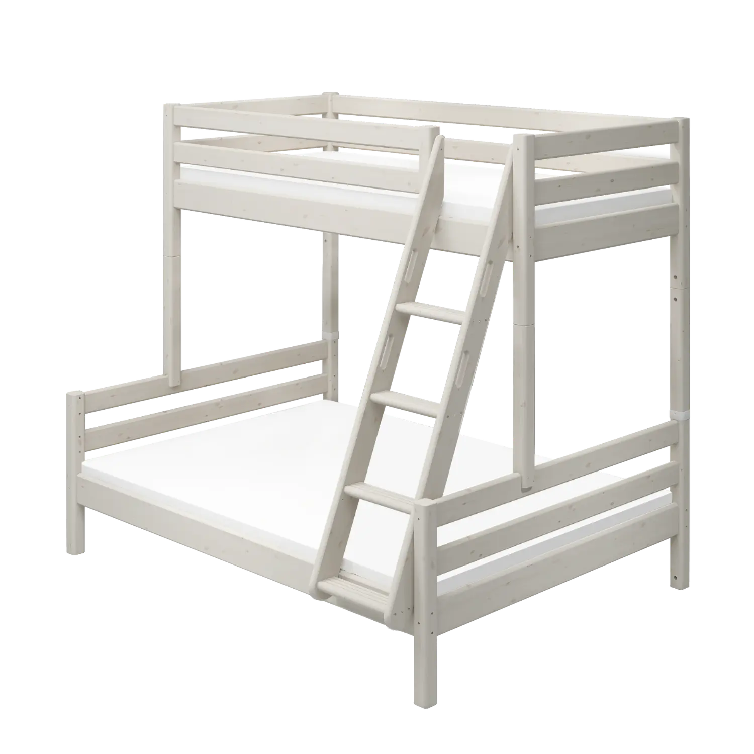 Lit superposé familial 184 cm avec échelle et barrière de sécurité, 90/140x200 cm, Blanc