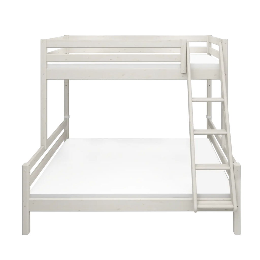 Lit superposé familial 184 cm avec échelle et barrière de sécurité, 90/140x200 cm, Blanc