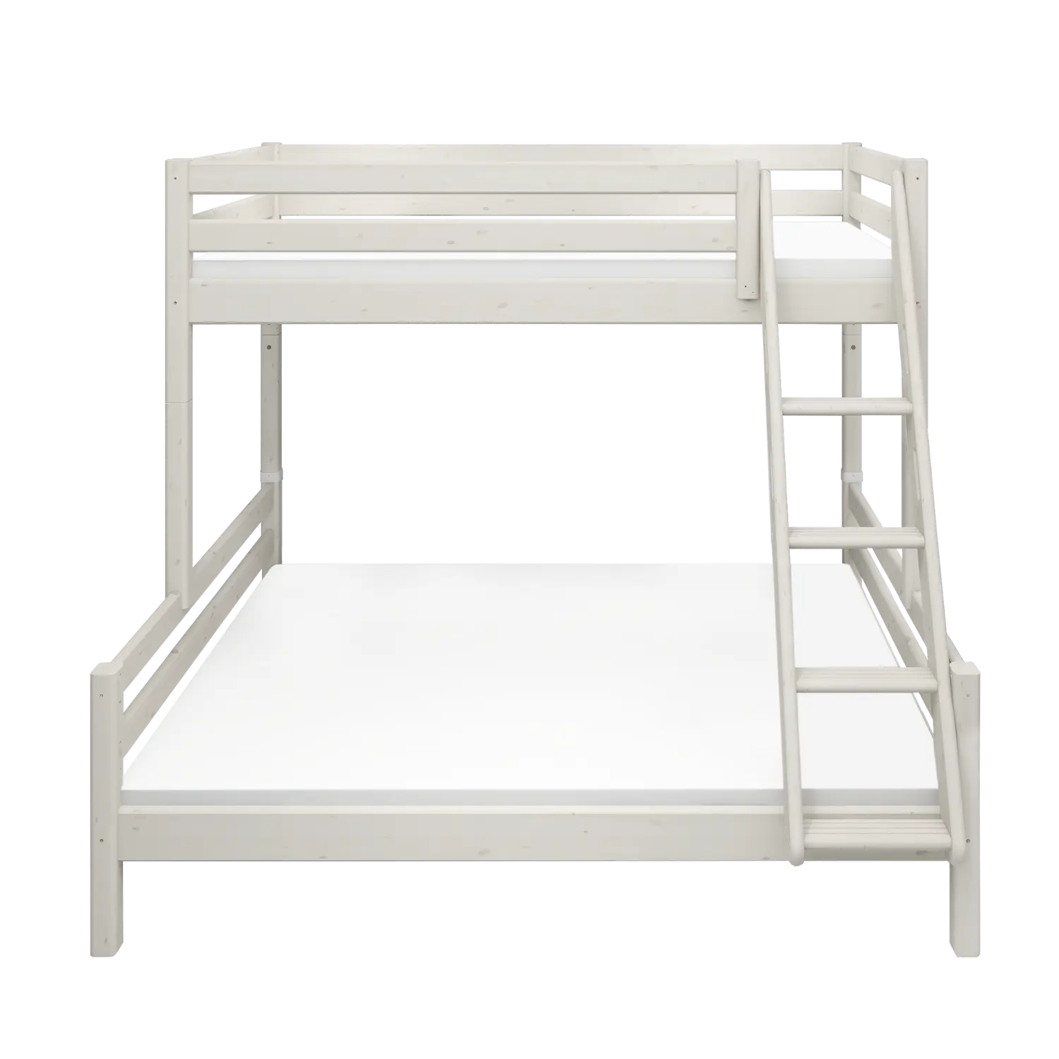 Lit superposé familial 184 cm avec échelle et barrière de sécurité, 90/140x200 cm, Blanc