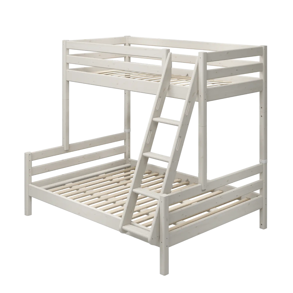 Lit superposé familial 184 cm avec échelle et barrière de sécurité, 90/140x200 cm, Blanc