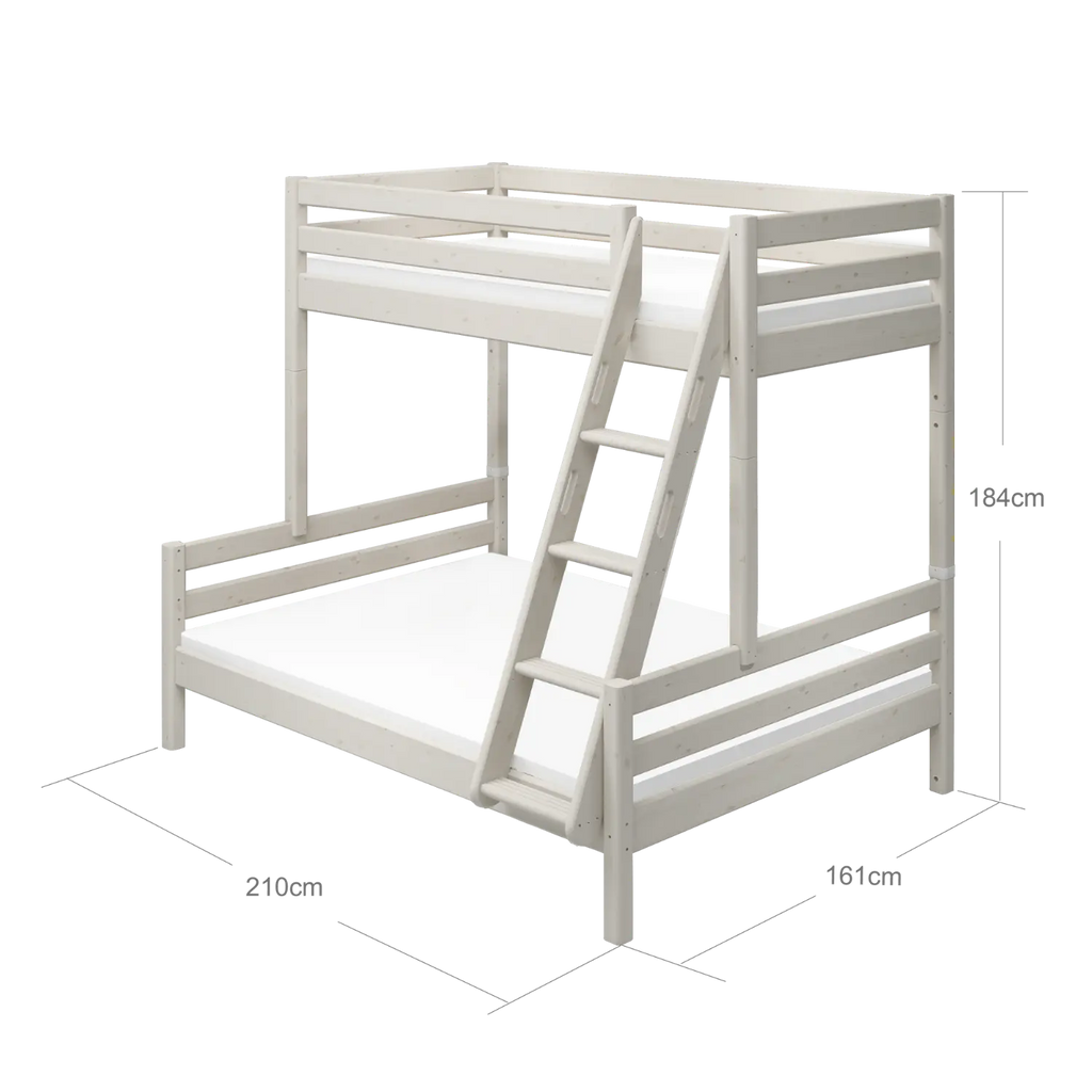 Lit superposé familial 184 cm avec échelle et barrière de sécurité, 90/140x200 cm, Blanc
