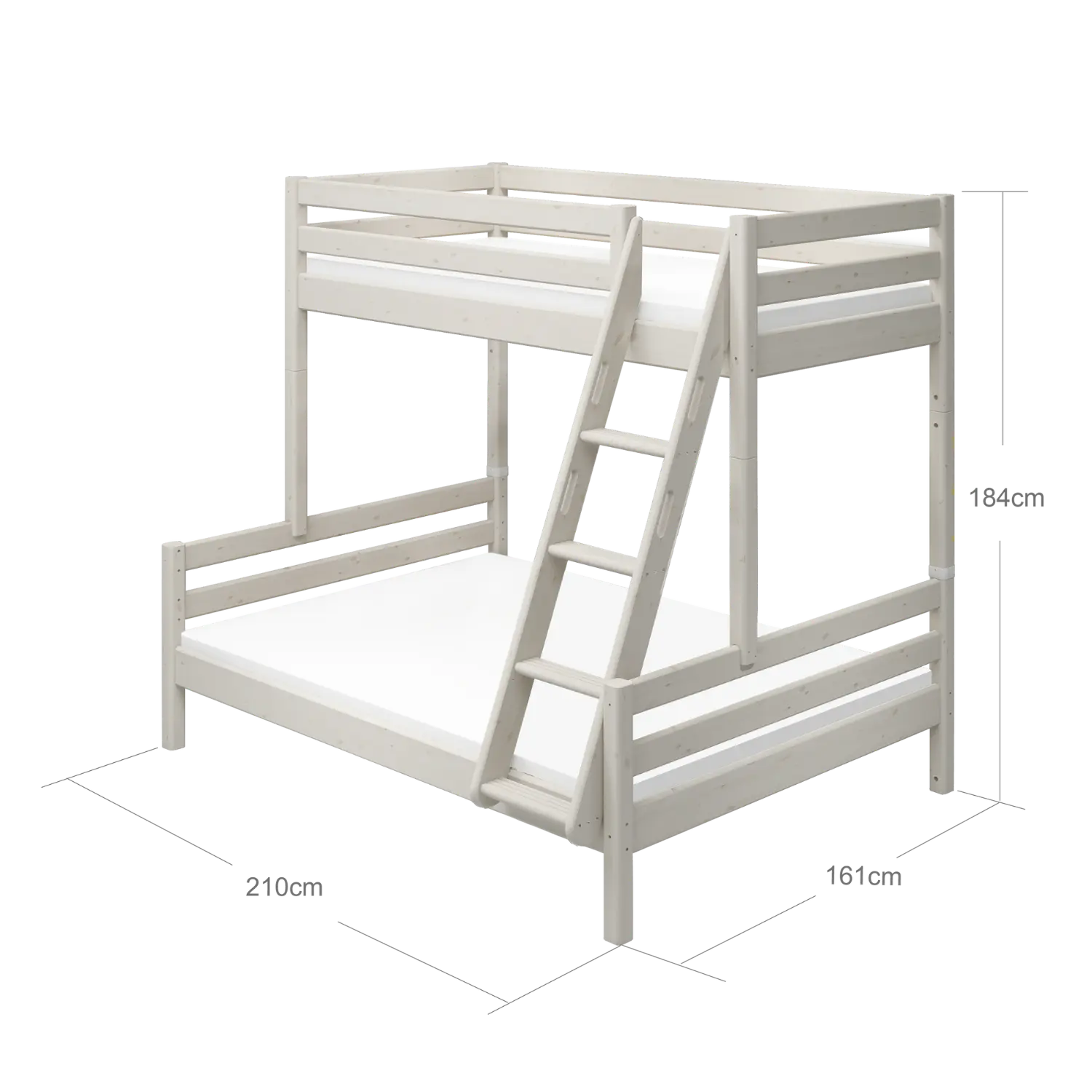 Lit superposé familial 184 cm avec échelle et barrière de sécurité, 90/140x200 cm, Blanc