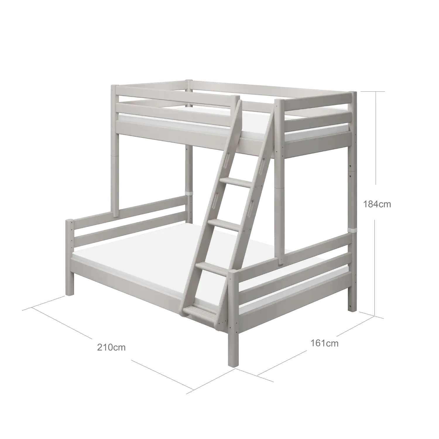Lit superposé familial 184 cm avec échelle et barrière de sécurité, 90/140x200 cm, Gris