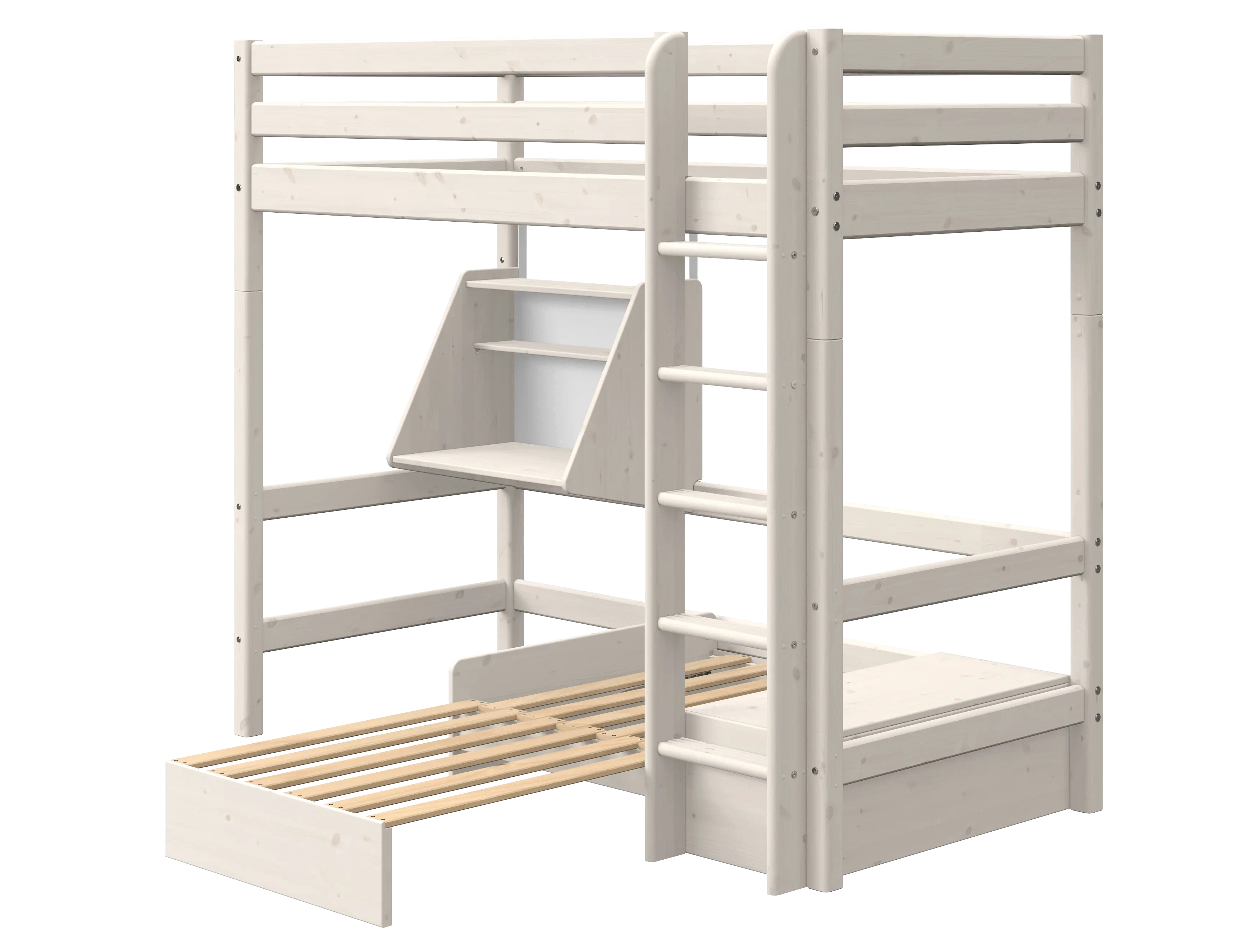 Lit mezzanine 184 cm avec canapé, bureau, échelle et barrière de sécurité, 90x200 cm, blanc