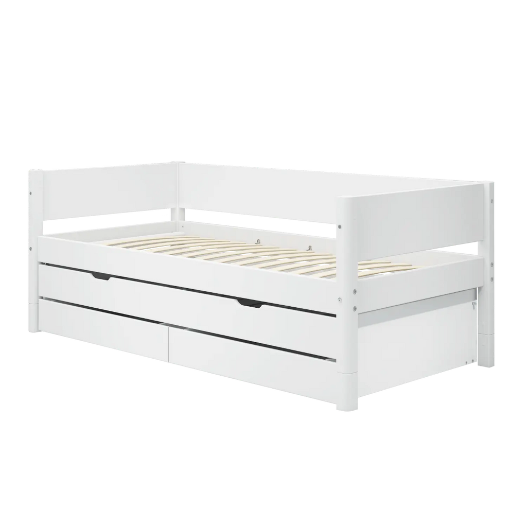 Lit simple avec lit gigogne et rangement, 90x200 cm, Blanc