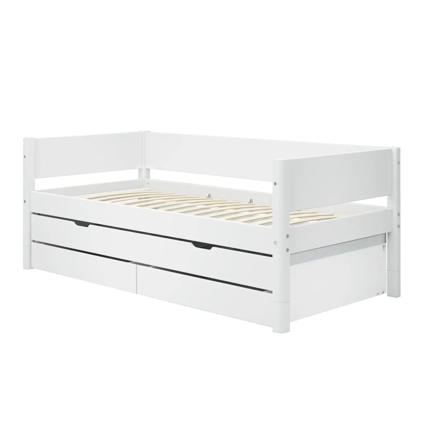 Lit simple avec lit gigogne et rangement, 90x200 cm, Blanc