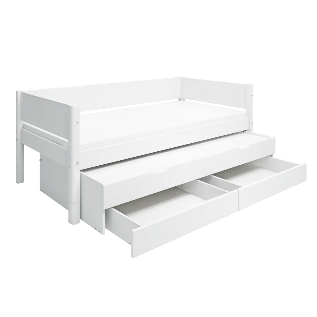 Lit simple avec lit gigogne et rangement, 90x200 cm, Blanc