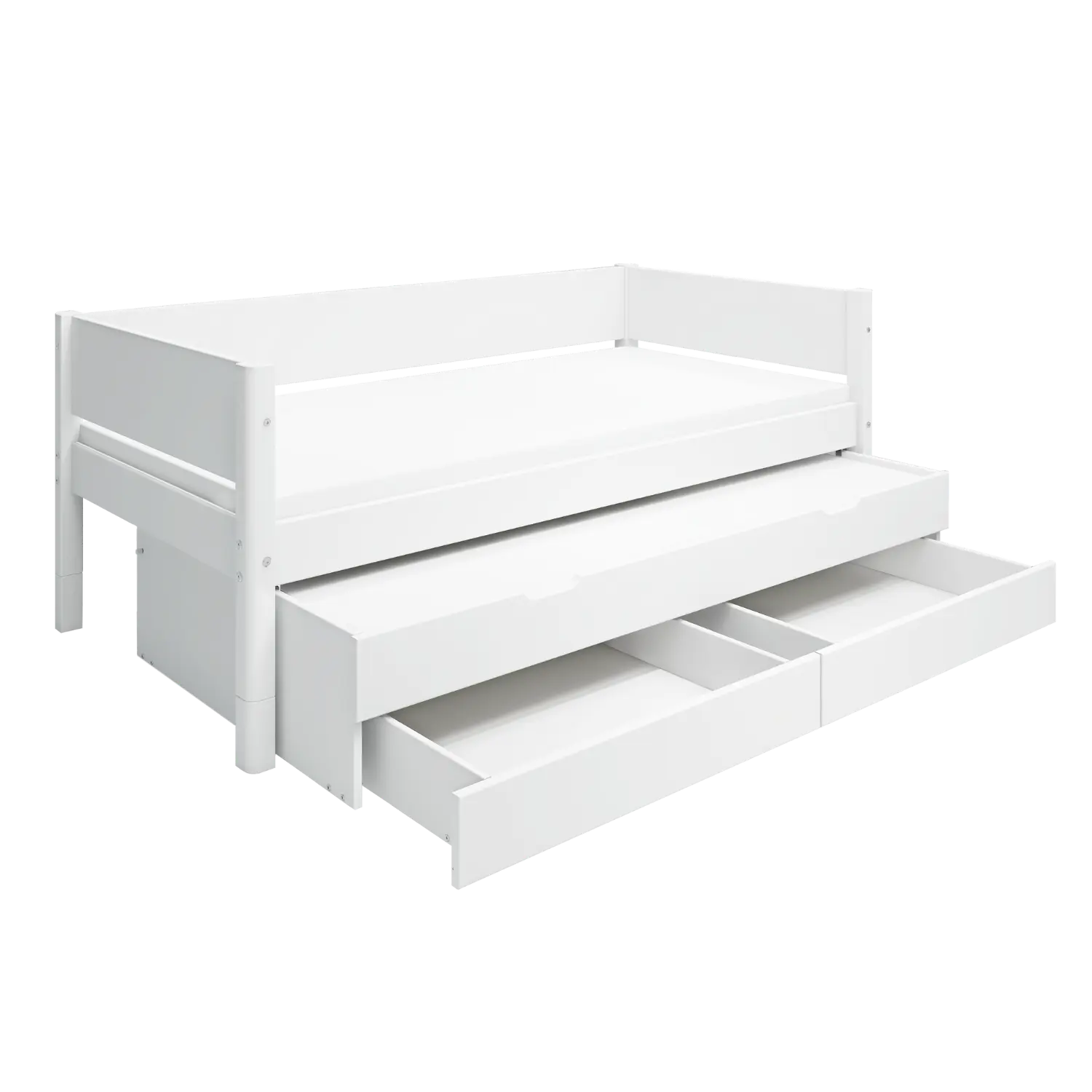 Lit simple avec lit gigogne et rangement, 90x200 cm, Blanc