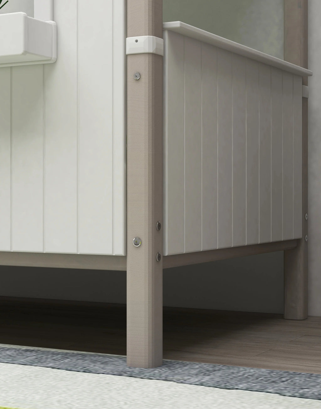 Lit simple avec 1/2 maison, 90x200 cm, Blanc/Gris
