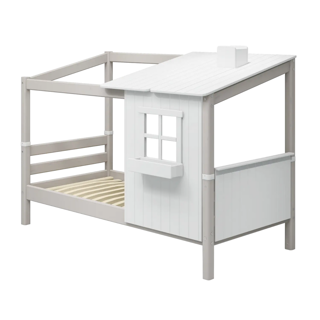 Lit simple avec 1/2 maison, 90x200 cm, Blanc/Gris