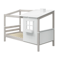 Lit simple avec 1/2 maison, 90x200 cm, Blanc/Gris