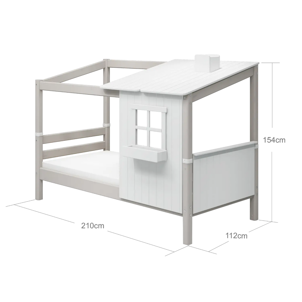 Lit simple avec 1/2 maison, 90x200 cm, Blanc/Gris