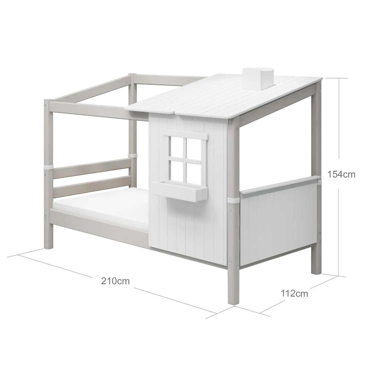 Lit simple avec 1/2 maison, 90x200 cm, Blanc/Gris