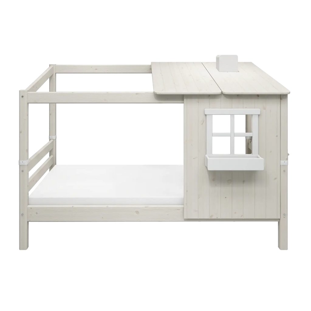 Lit simple avec 1/2 maison, échelle, 90x200 cm, Blanc