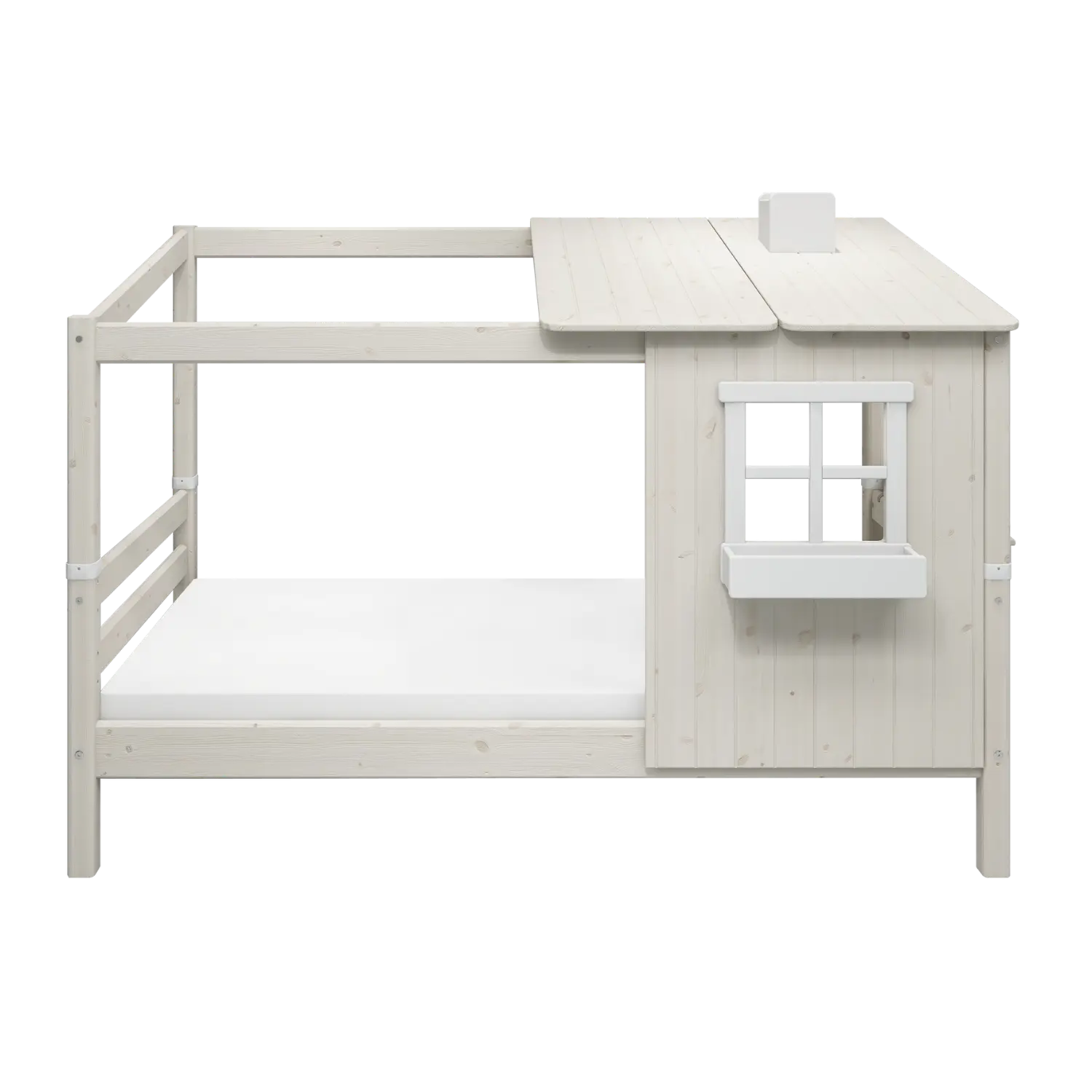 Lit simple avec 1/2 maison, échelle, 90x200 cm, Blanc