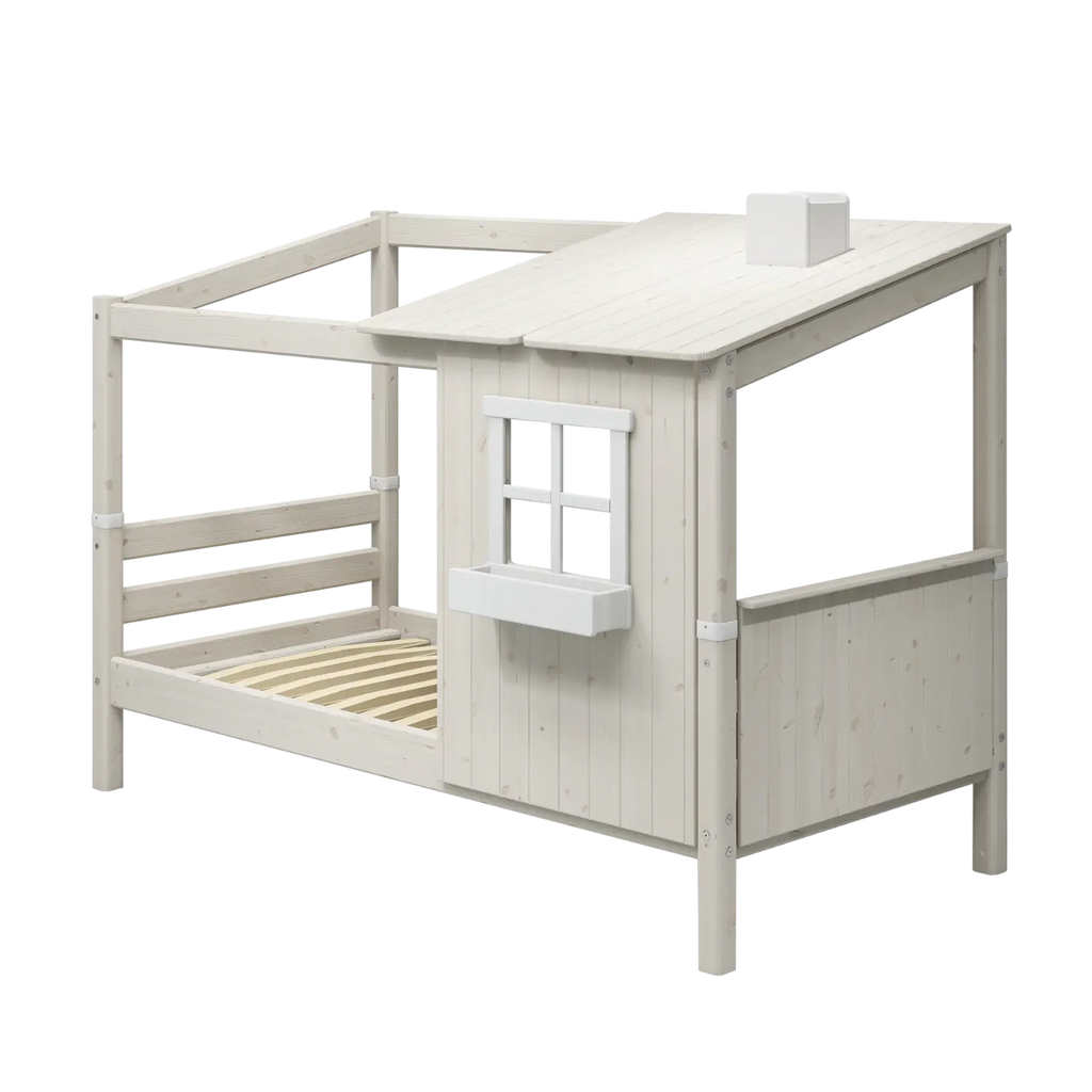 Lit simple avec 1/2 maison, échelle, 90x200 cm, Blanc