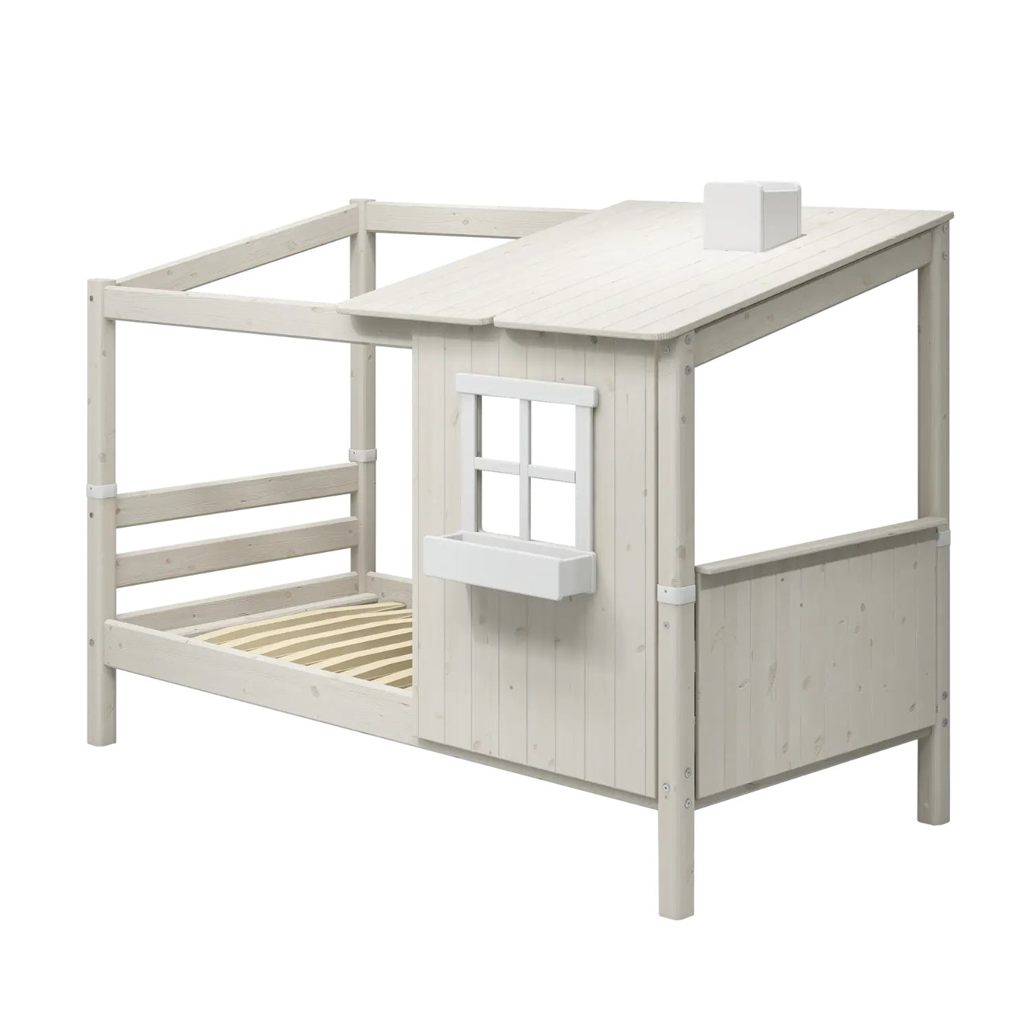 Lit simple avec 1/2 maison, échelle, 90x200 cm, Blanc