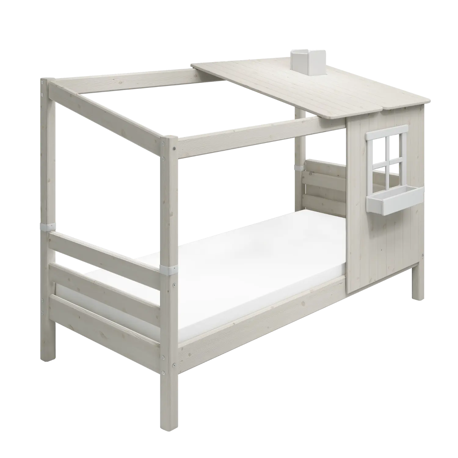 Lit simple avec 1/2 maison, échelle, 90x200 cm, Blanc