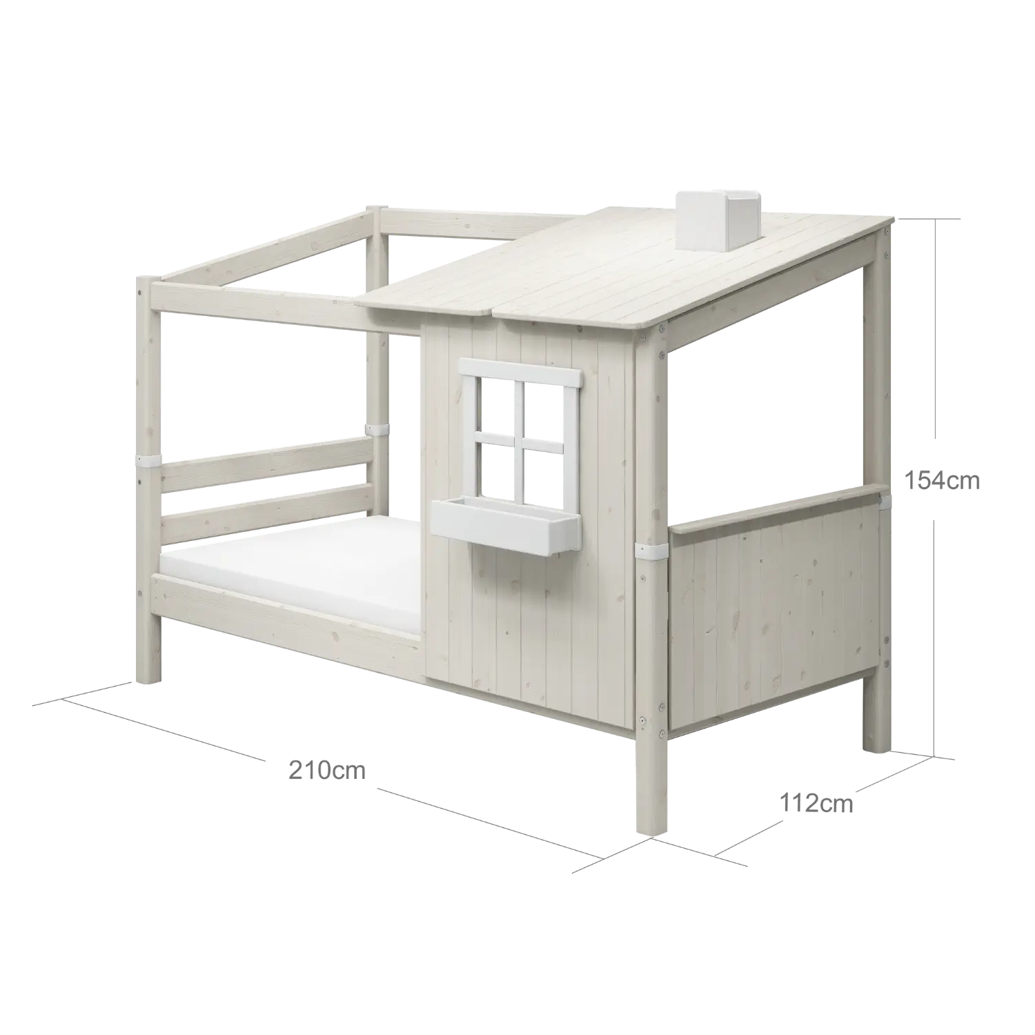 Lit simple avec 1/2 maison, échelle, 90x200 cm, Blanc