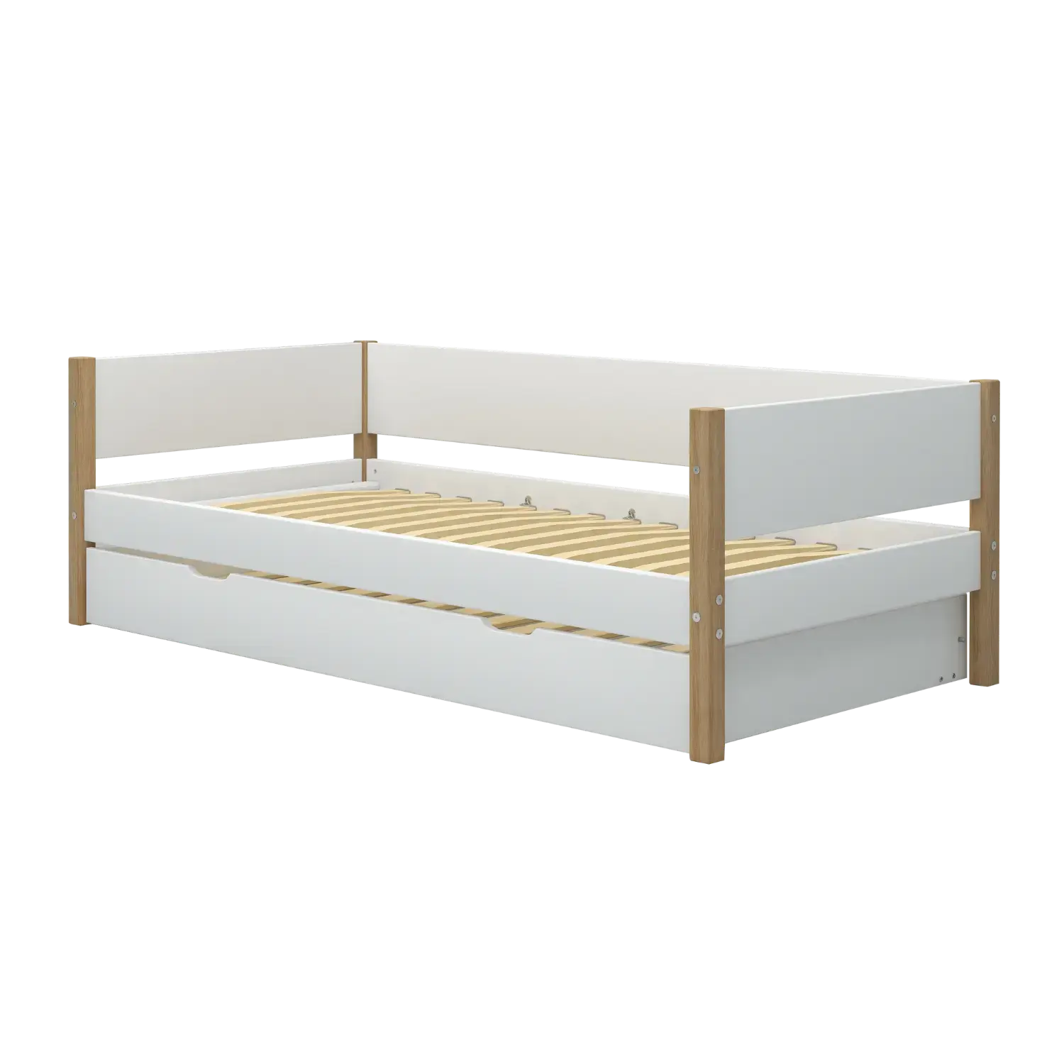 Lit simple avec lit gigogne, 90x200 cm, Blanc/Chêne