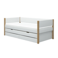 Lit simple avec rangement et lit gigogne, 90x200 cm, Blanc/Chêne