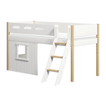 Lit mezzanine 120 cm avec cabane, échelle et barrière de sécurité, 90x200 cm, Blanc/Chêne