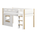 Lit mezzanine 120 cm avec cabane, échelle et barrière de sécurité, 90x200 cm, Blanc/Chêne